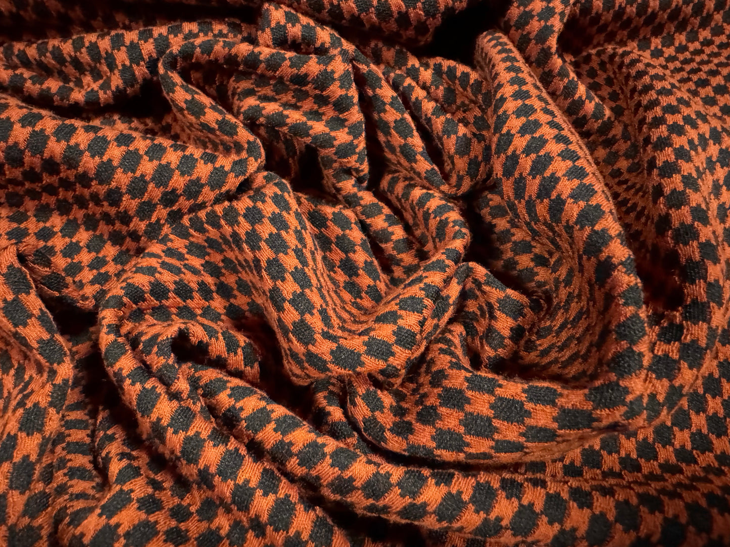 Stretch Spandex Double Jersey fabric, per metre - dogtooth jacquard - rust & dark brown