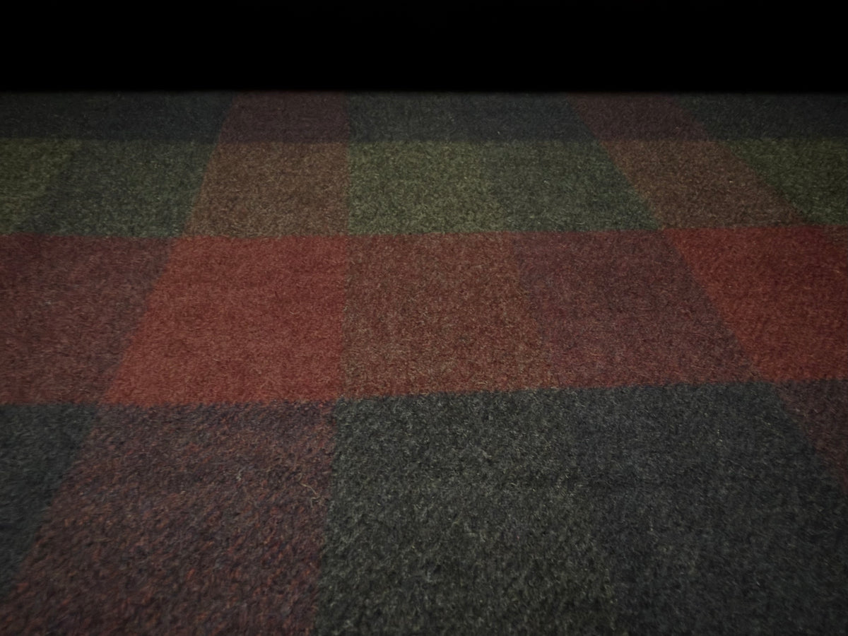Heavyweight wool flannel coat jacket fabric, per metre - Buffalo check - dark navy burgundy & grey