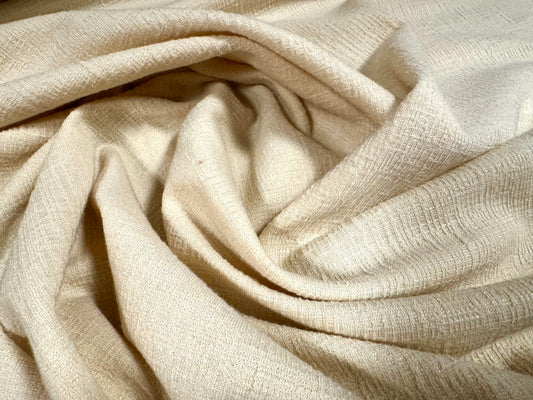 Strawcloth textured double jersey stretch spandex fabric, per metre - plain - oyster