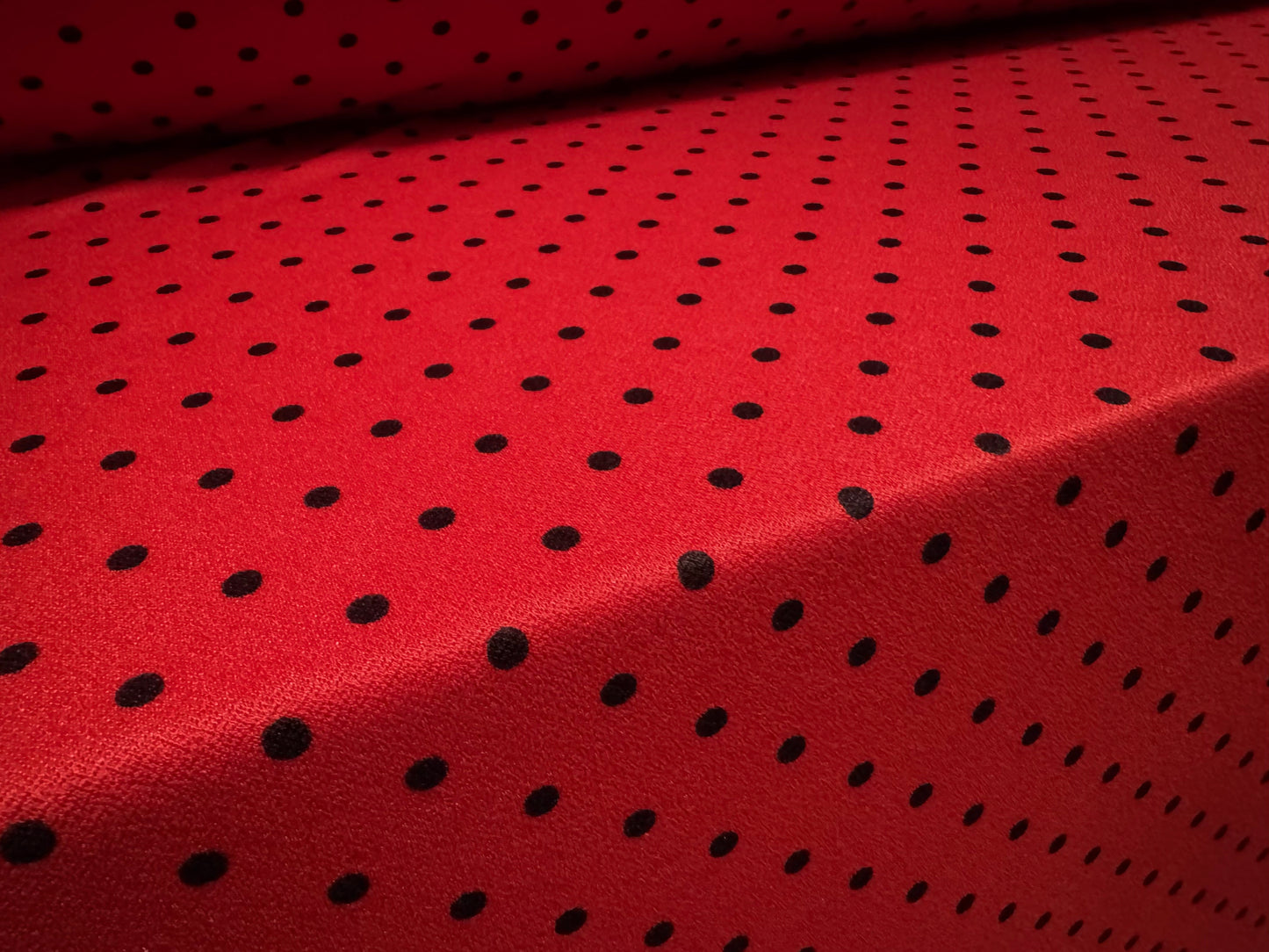 Valentino crepe stretch spandex jersey fabric - per metre - ladybug polka dot print - red & black