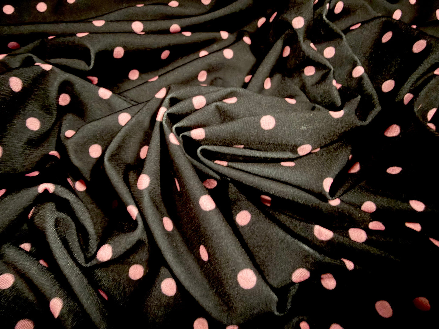Stretch spandex single jersey ITY fabric, per metre - polka dot print - black & pink