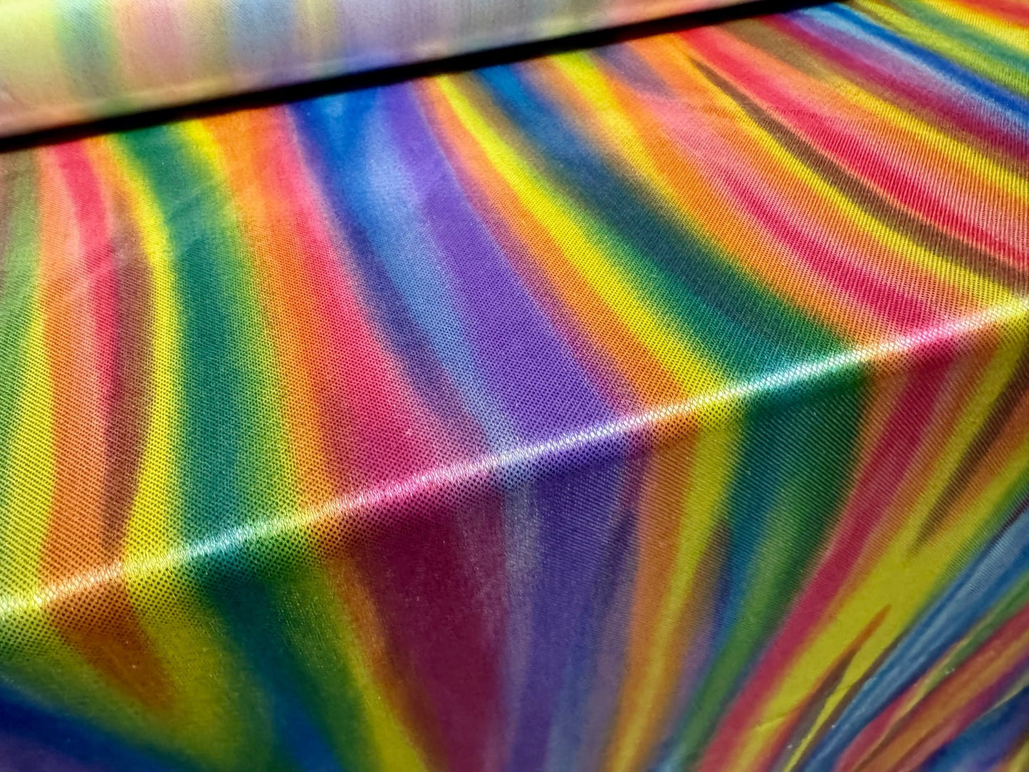 Lamé shiny lightweight jersey fabric, per metre - rainbow stripe print