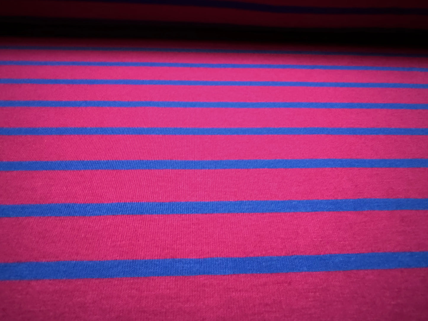 Viscose spandex stretch single jersey fabric, per metre - Breton stripe - fuchsia & blue