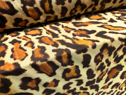 Power mesh crepe stretch spandex fabric, per metre - leopard print - lemon & amber