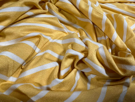 Viscose spandex stretch single jersey fabric, per metre - stripe - custard yellow & white