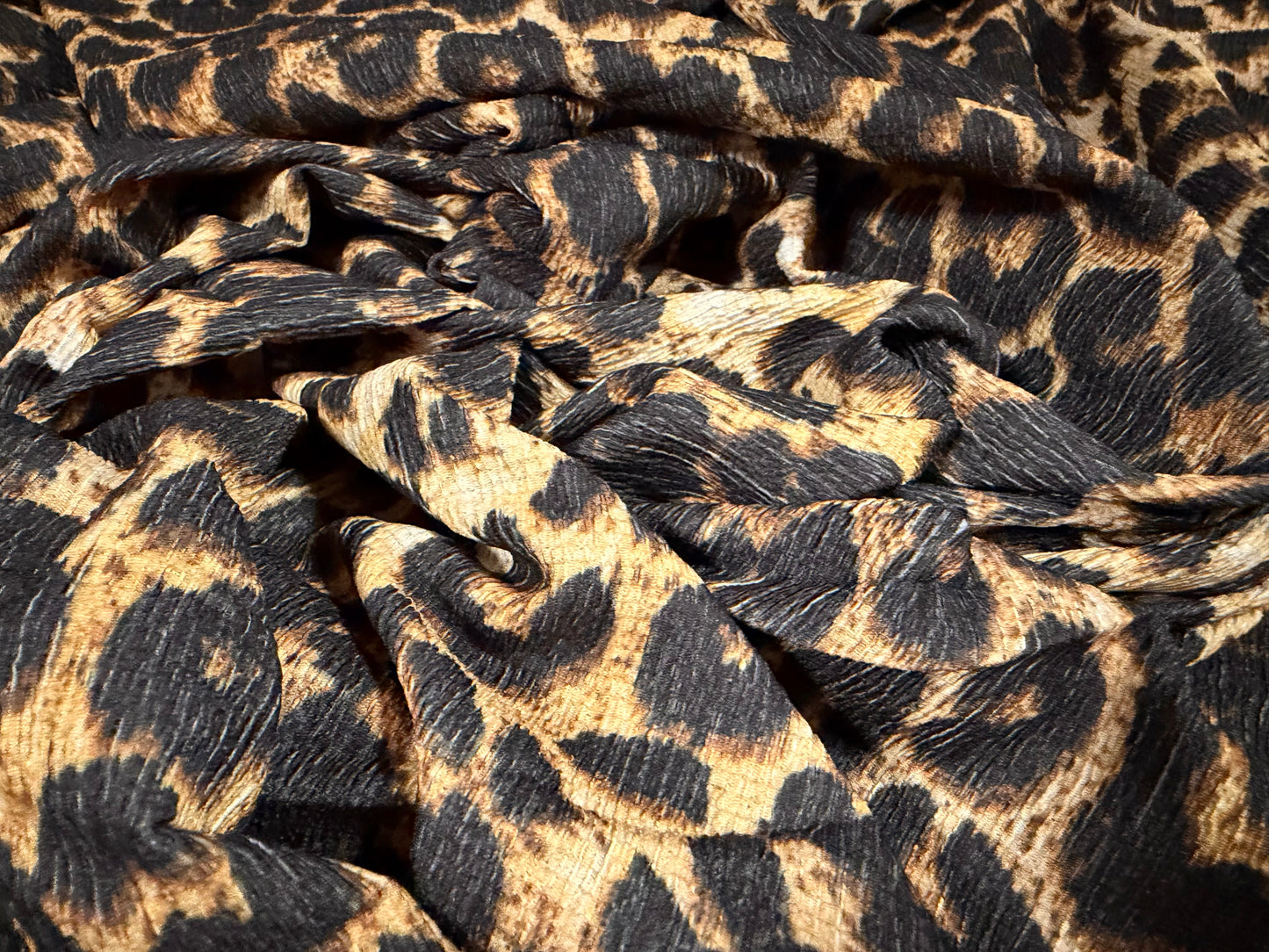 Crinkle crepe stretch woven fabric, per metre - leopard print - light gold