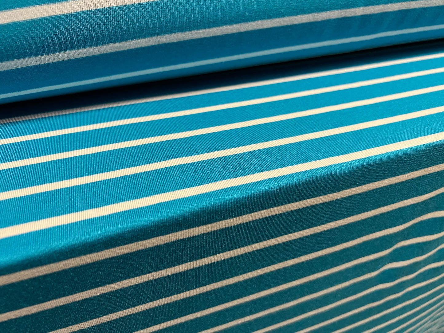 Viscose spandex stretch single jersey fabric, per metre - stripe - turquoise & white