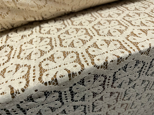 Cotton lace dress fabric, per metre - geometric floral design - cream