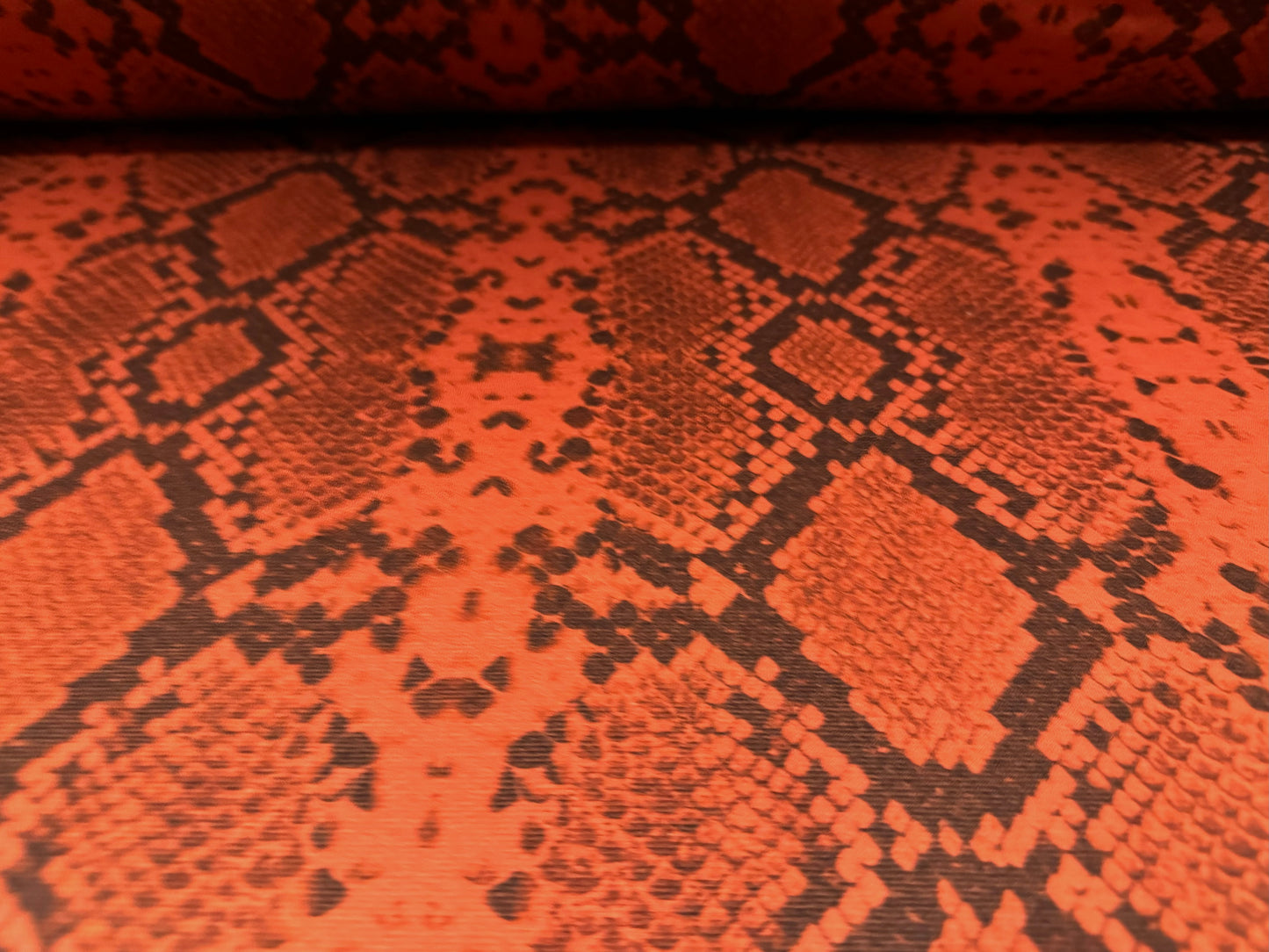 Ponte Roma double jersey knit stretch fabric, per metre - snakeskin animal print - burnt orange