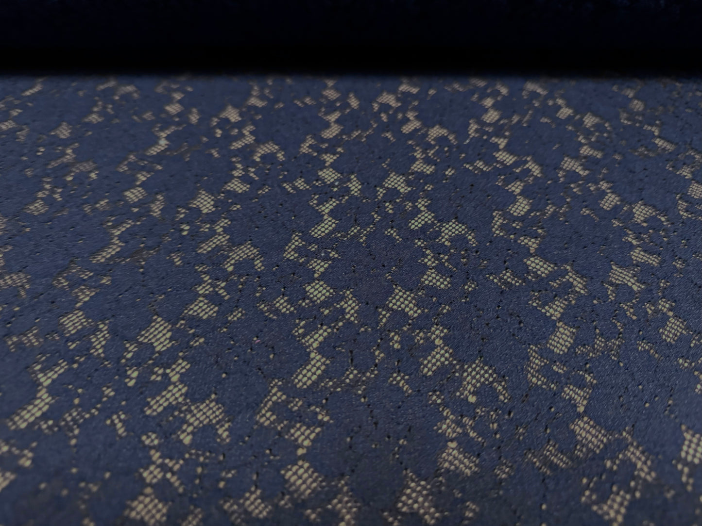 Stretch spandex lace fabric, per metre - floral - dark navy blue