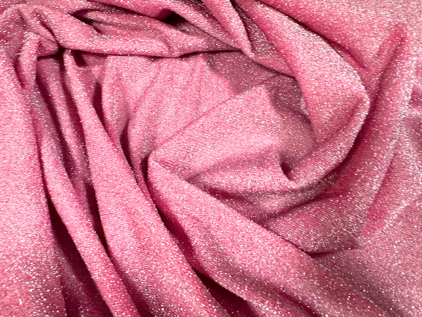 Metallic lurex stretch spandex jersey fabric, per metre - silver on baby pink