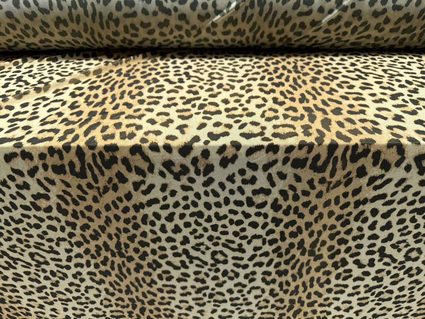 Power mesh net stretch spandex fabric, per metre - leopard print - sandstone