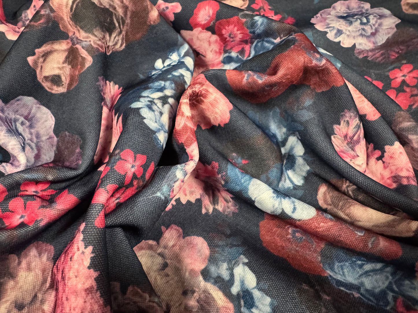 Double jersey upholstery fabric, per metre - rose print - navy & pink