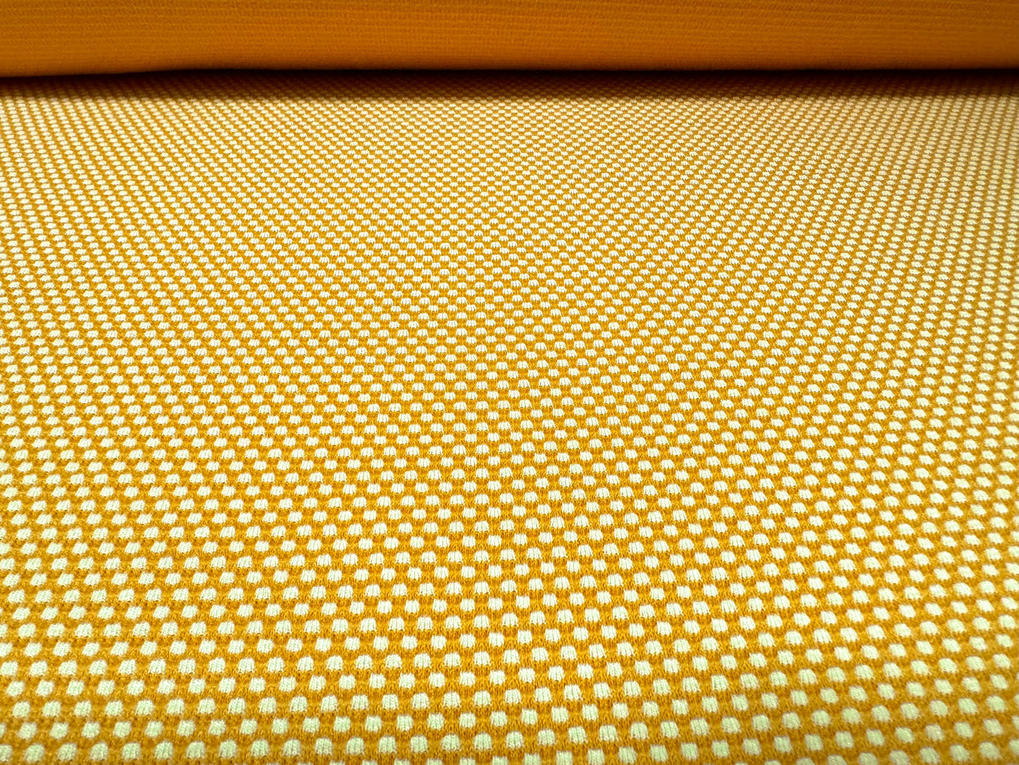 Double jersey knit stretch spandex fabric, per metre - dobby jacquard - mustard & white