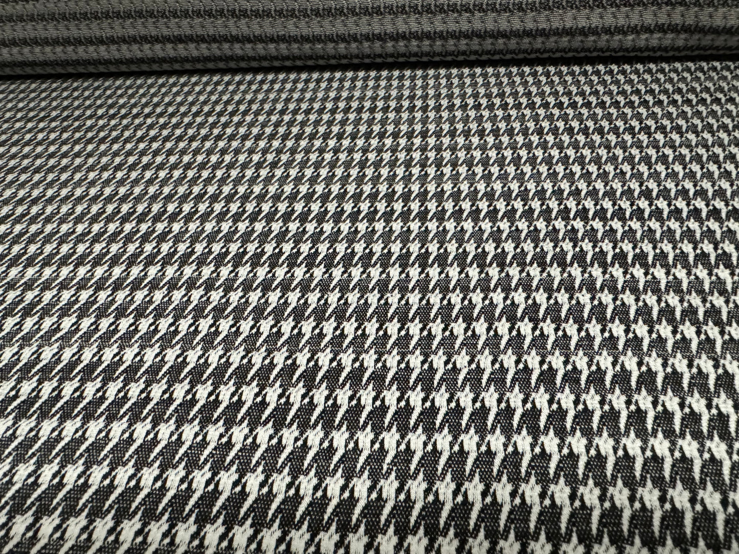 Stretch double jersey fabric, per metre - dogtooth jacquard - grey