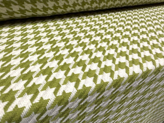Heavyweight wool coat weight fabric, per metre - houndstooth jacquard - green & ivory