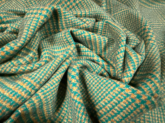 Wool flannel fabric, per metre - dogtooth check - jade green