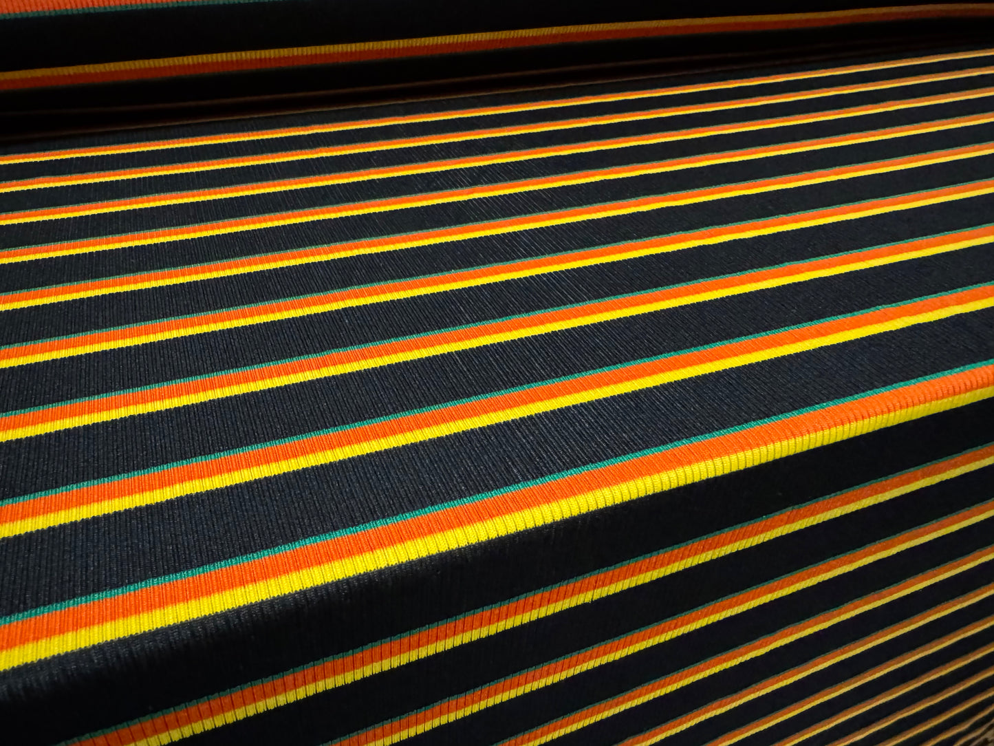 Stretch Spandex rib jersey fabric, per metre - stripe - black orange & yellow