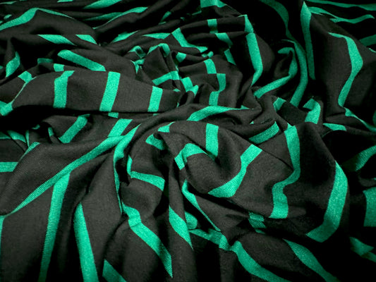 Viscose spandex stretch single jersey fabric, per metre - Breton stripe - black & emerald green