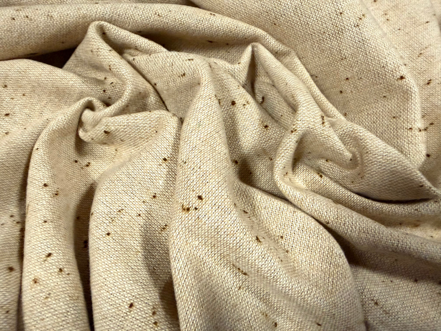 Wool tweed fabric, per metre - flecked - beige & brown