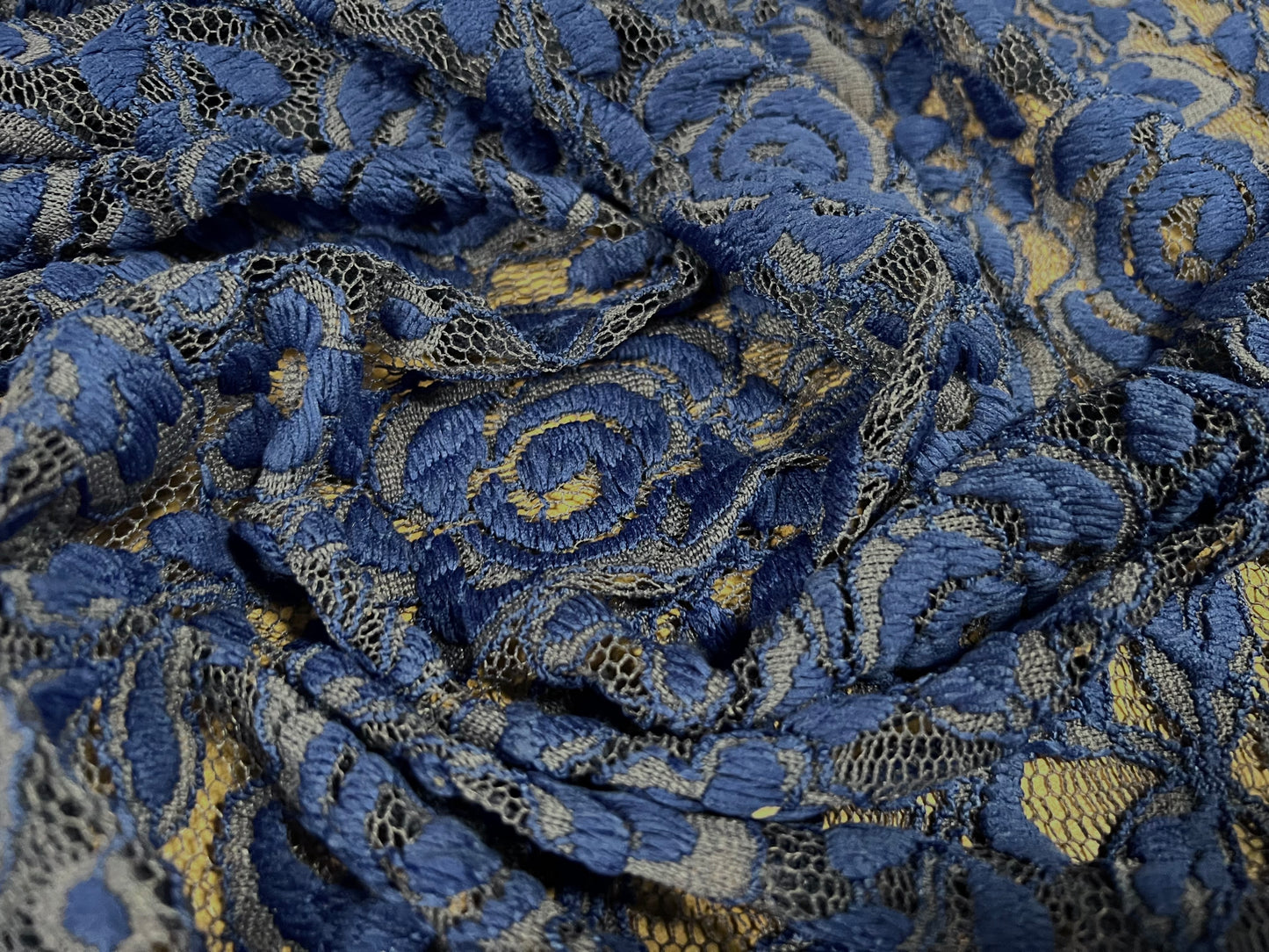 Lace dress fabric, per metre - floral rose design - bicolour - blue grey