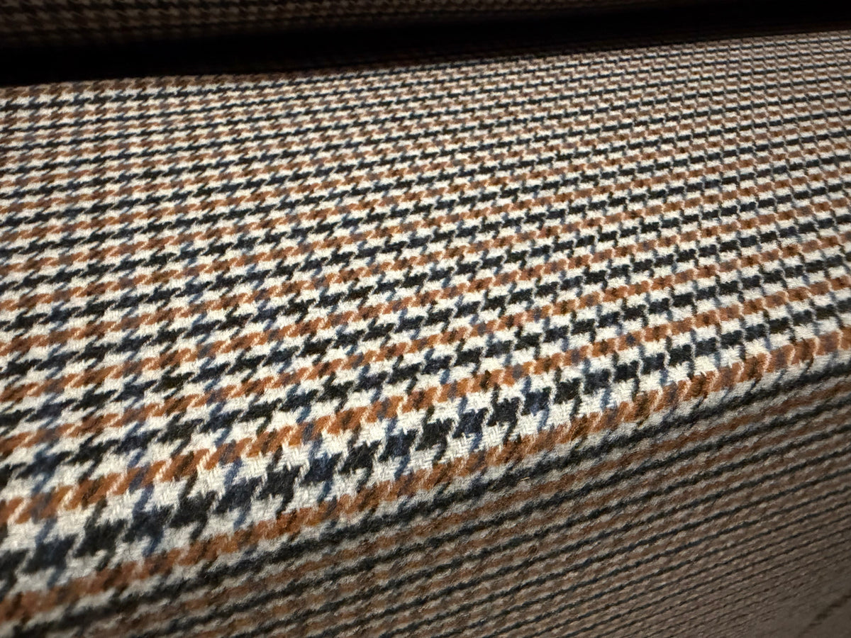 Wool flannel coat jacket fabric, per metre - dogtooth - brown & light grey