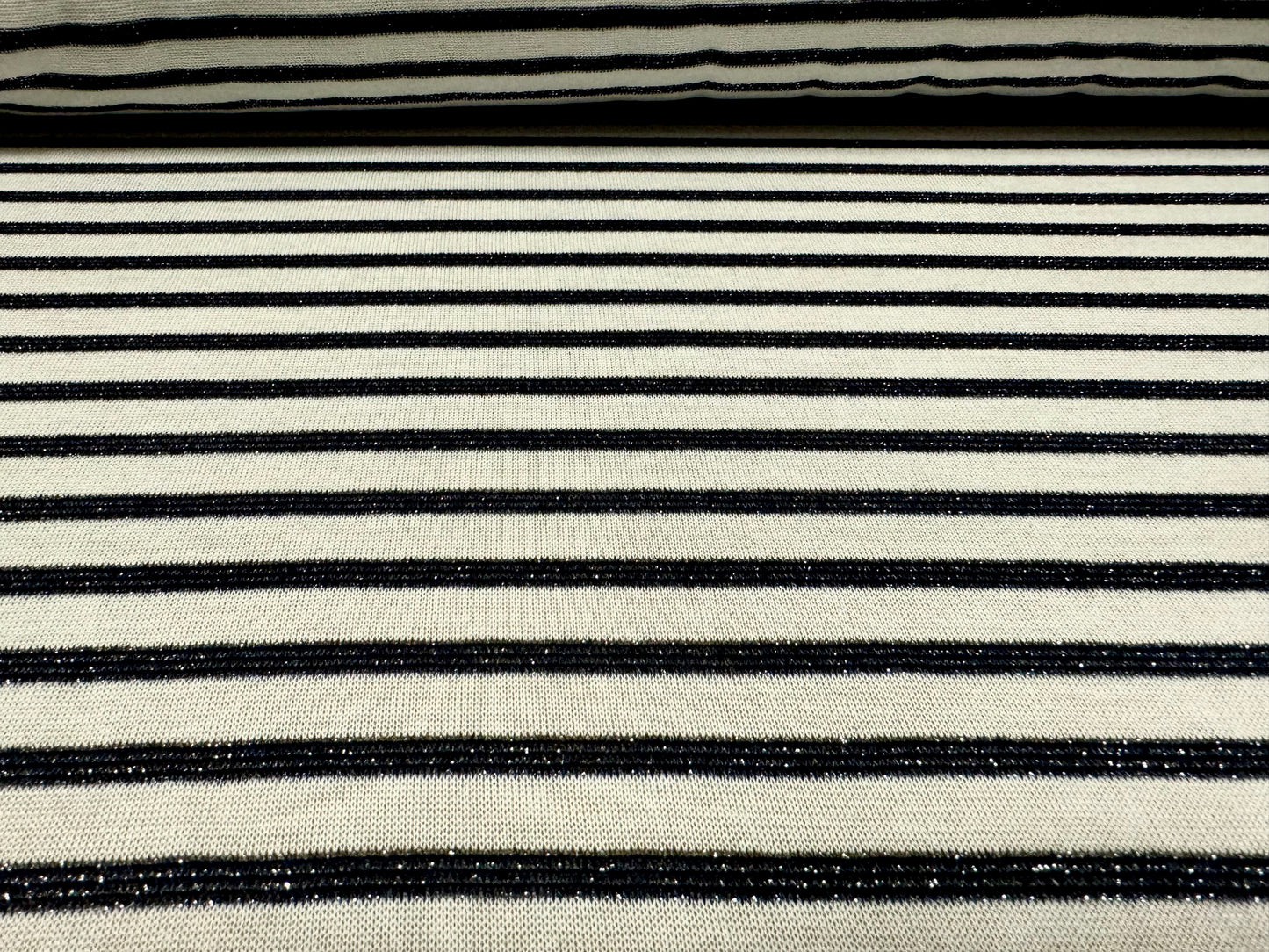 Metallic lightweight knitwear jersey fabric, per metre - stripe - charcoal & white with silver lurex