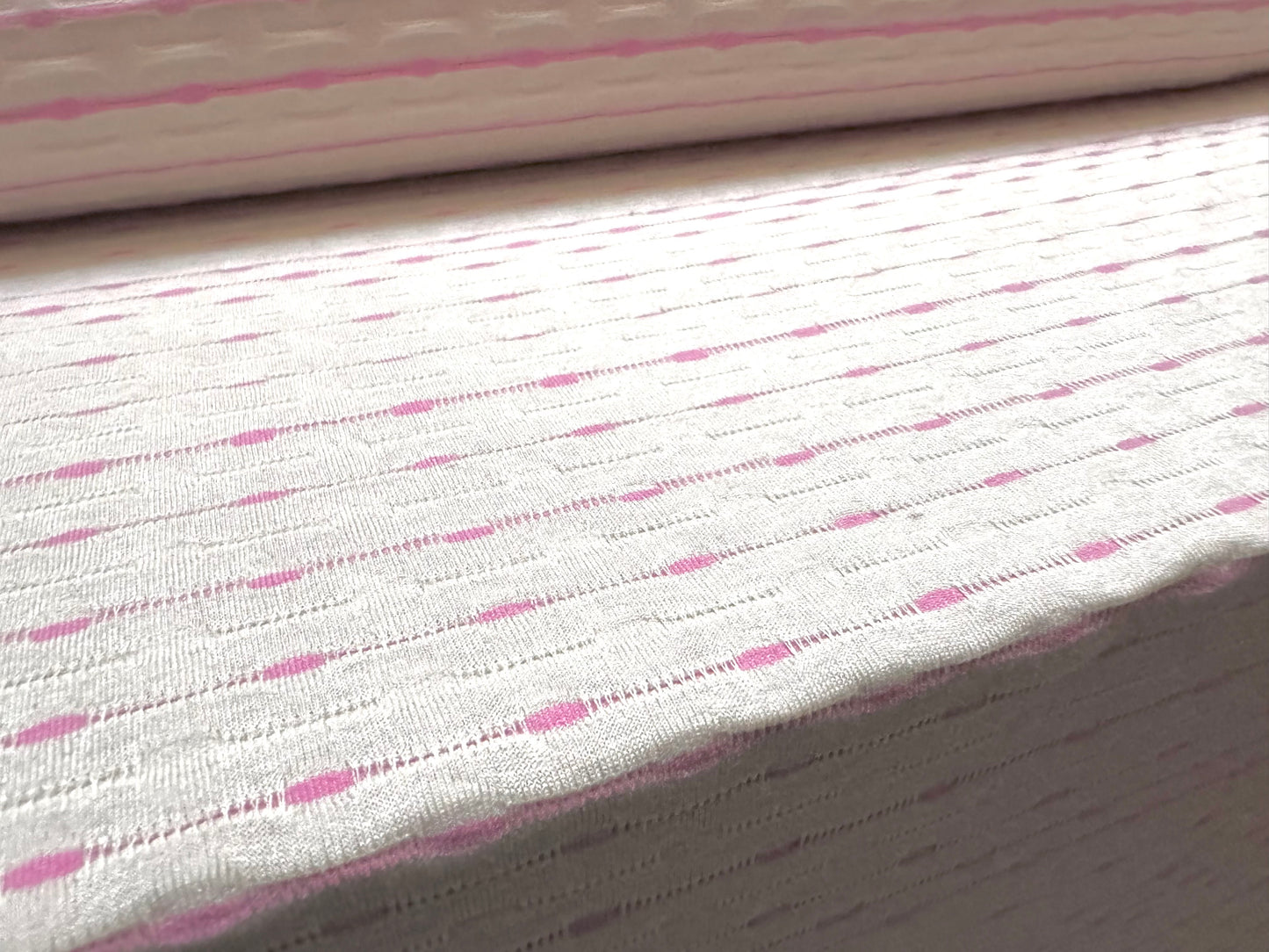 Stretch jersey fashion fabric, per metre - dobby stripe jacquard - pink & white