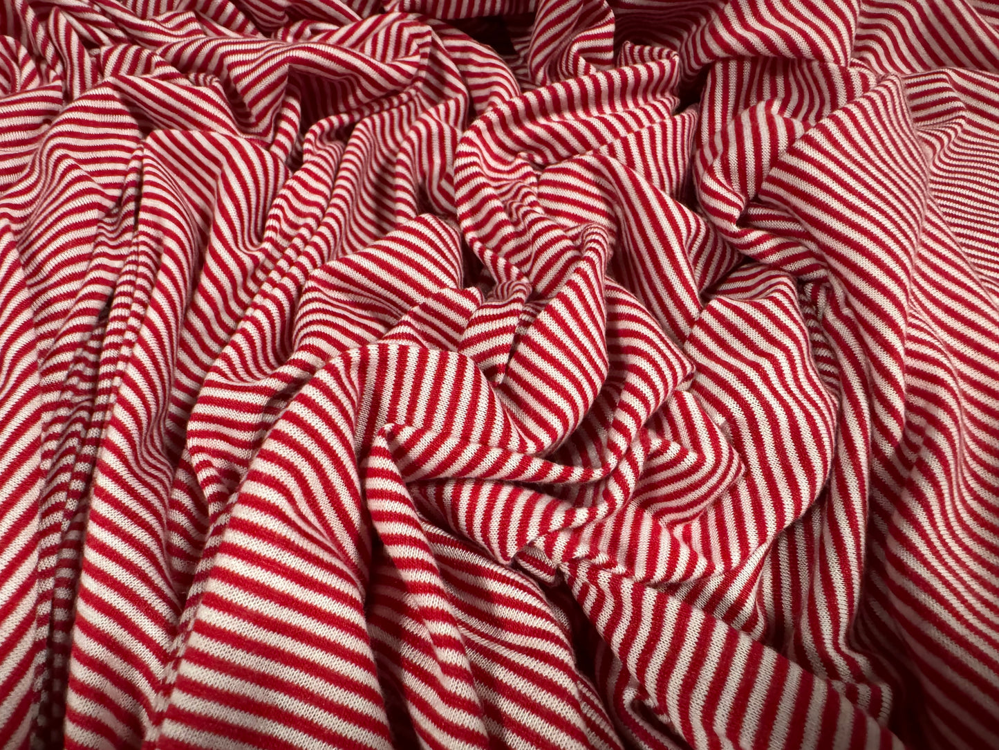 Viscose blend single jersey fabric, per metre - pinstripe - red & white