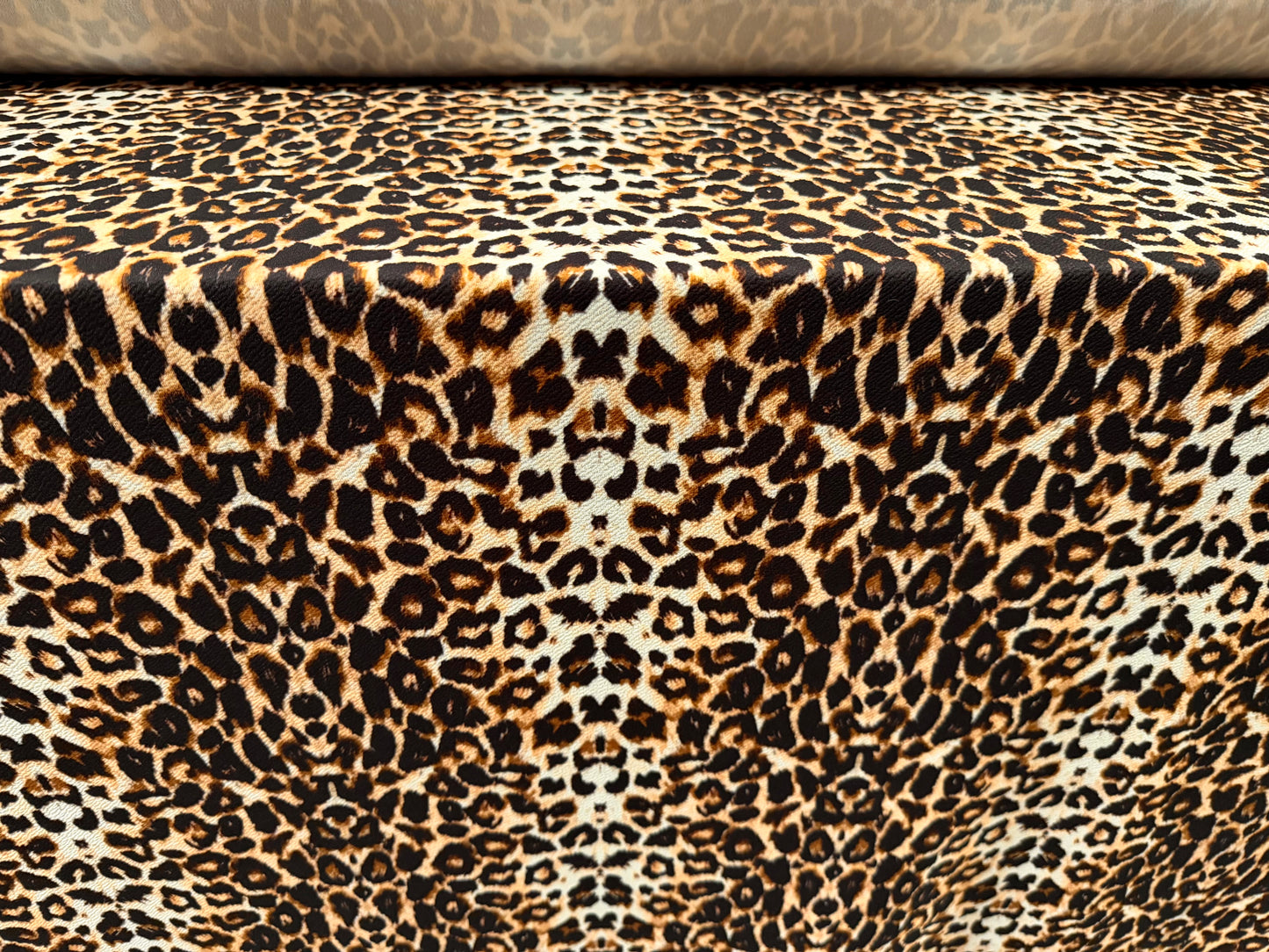Waterfall textured scuba stretch jersey fabric, per metre - leopard print - brown & gold