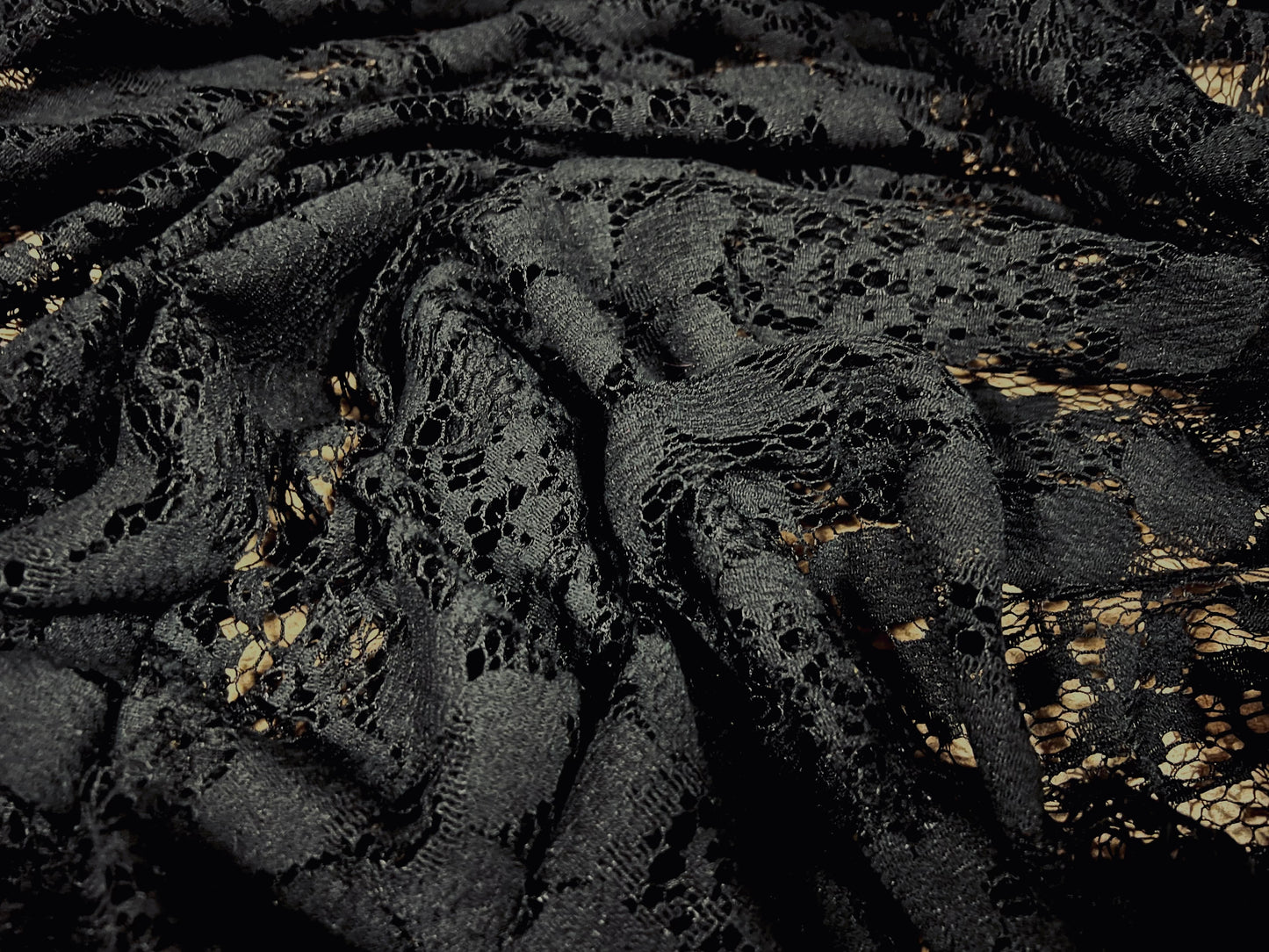 Lace dress fabric, per metre - no stretch - floral design - black