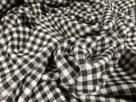 Scuba crepe stretch double jersey fabric, per metre - gingham print - black & white