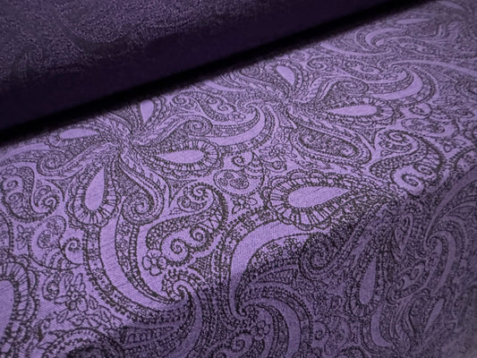 Stretch double jersey crepe fabric, per metre - paisley jacquard - purple