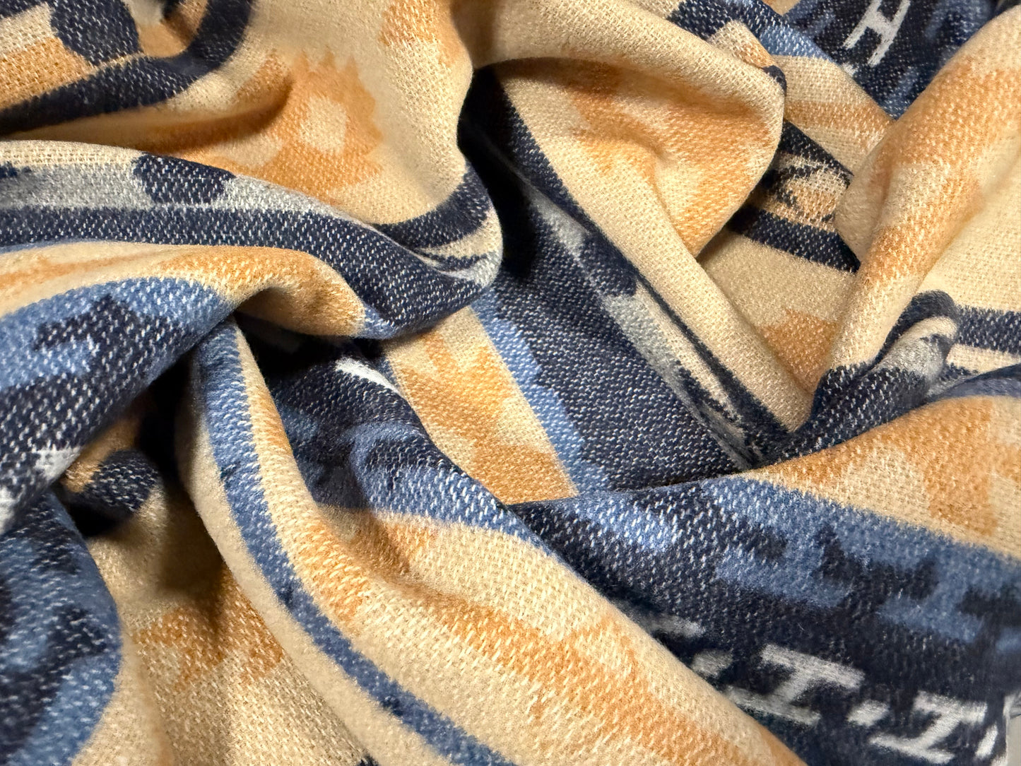Heavyweight soft wool fabric, per metre - Navajo stripe - beige & navy