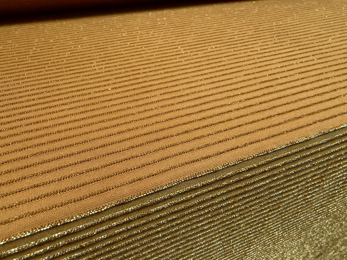 Metallic stretch jersey fabric, per metre - lurex pinstripe - old gold