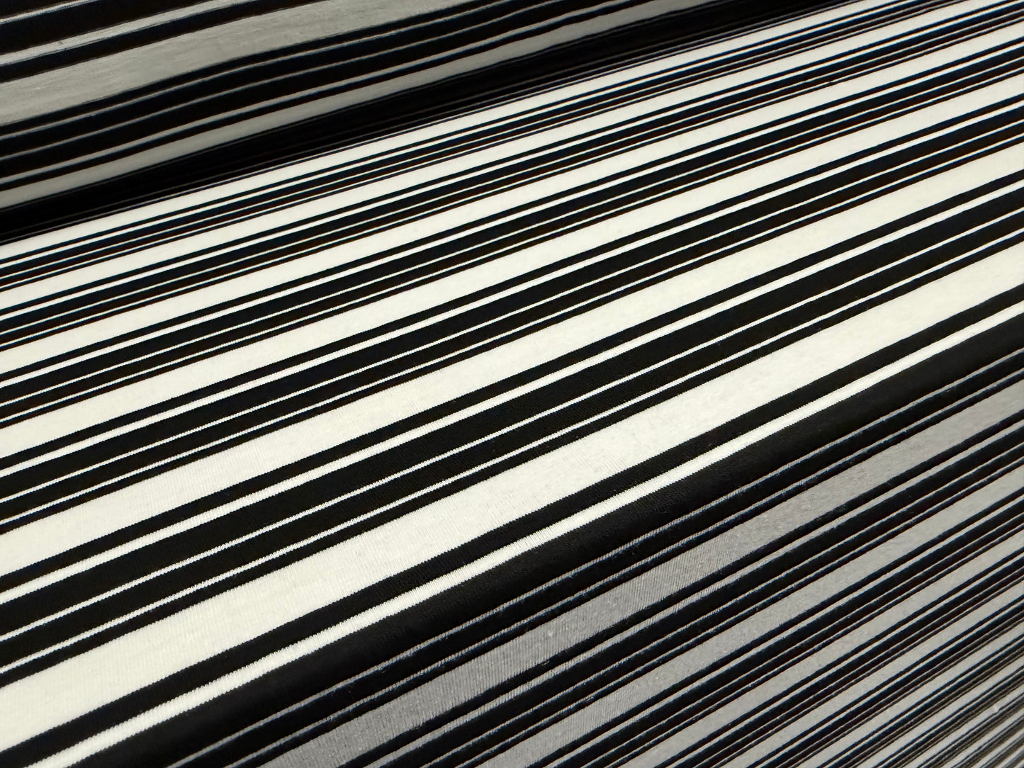 Viscose spandex stretch single jersey fabric, per metre - stripes - black & white