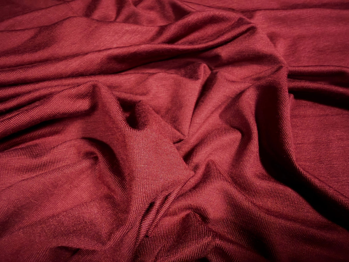 Viscose spandex stretch single jersey fabric, per metre - plain - garnet red