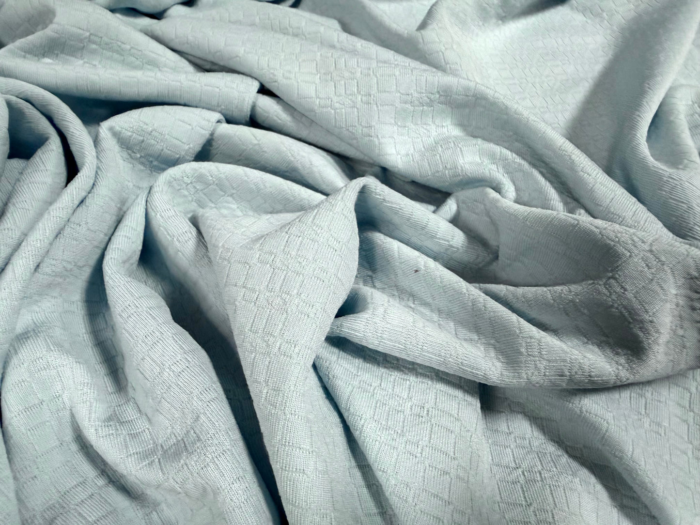 Double jersey knit stretch spandex fabric, per metre - block jacquard - pale blue