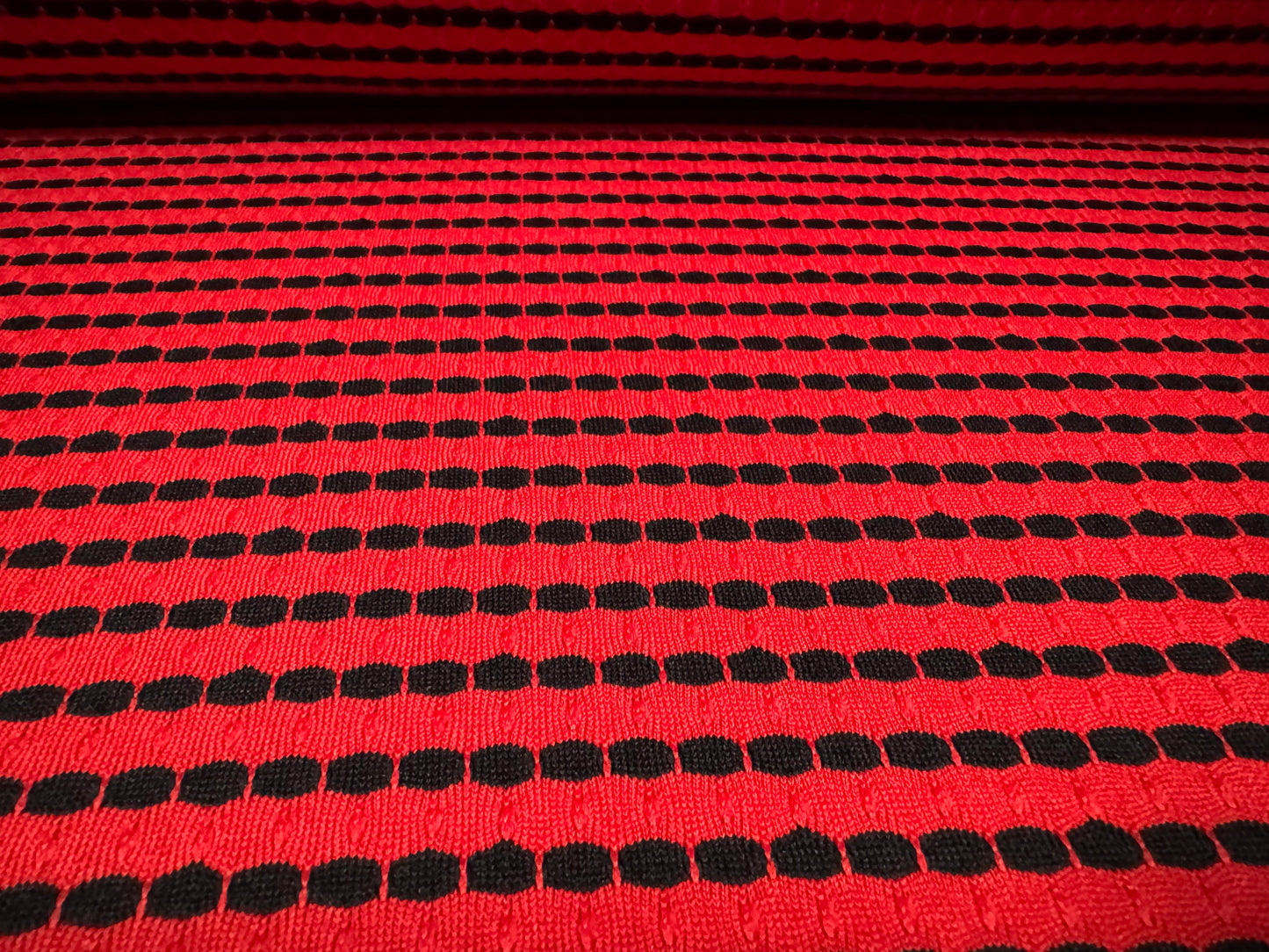 Jersey knit stretch spandex fabric, per metre - hexagon stripe jacquard - red & black