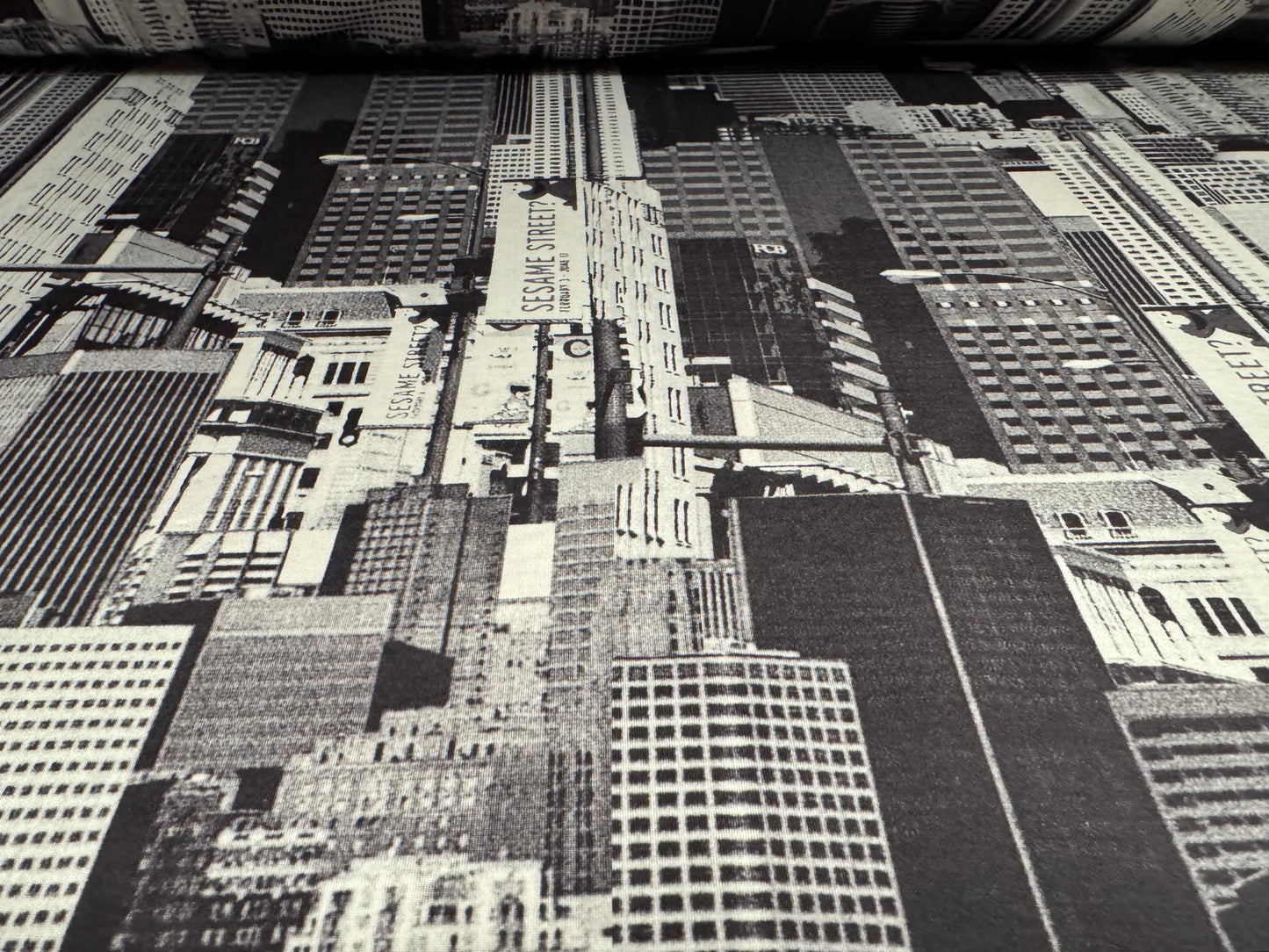 Soft touch stretch spandex single jersey fabric, per metre - Manhattan, New York print - grey