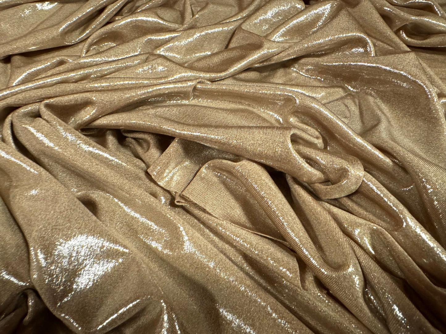 Slinky spandex jersey fabric with metallic finish, per metre - stone