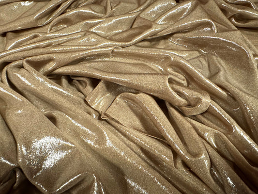 Slinky spandex jersey fabric with metallic finish, per metre - stone