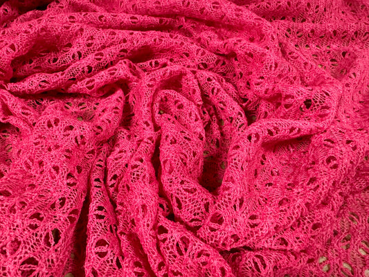 Crochet knit lace dress fabric, per metre - hot cerise pink