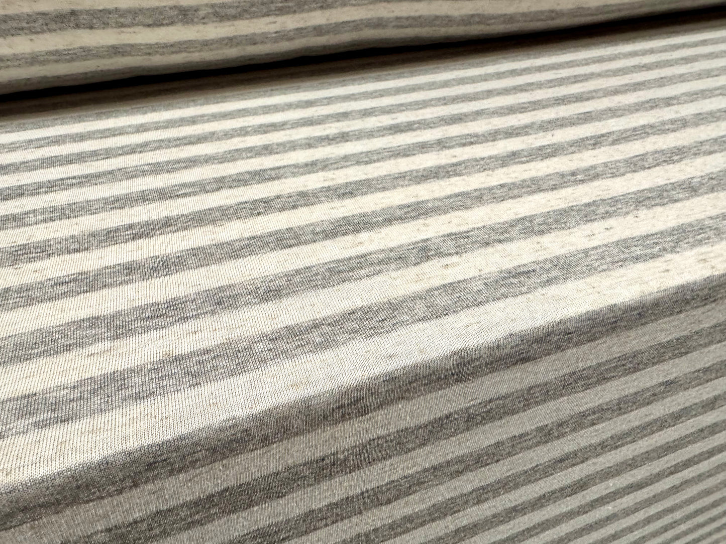 Viscose blend single jersey fabric, per metre - stripe - grey marl & ivory
