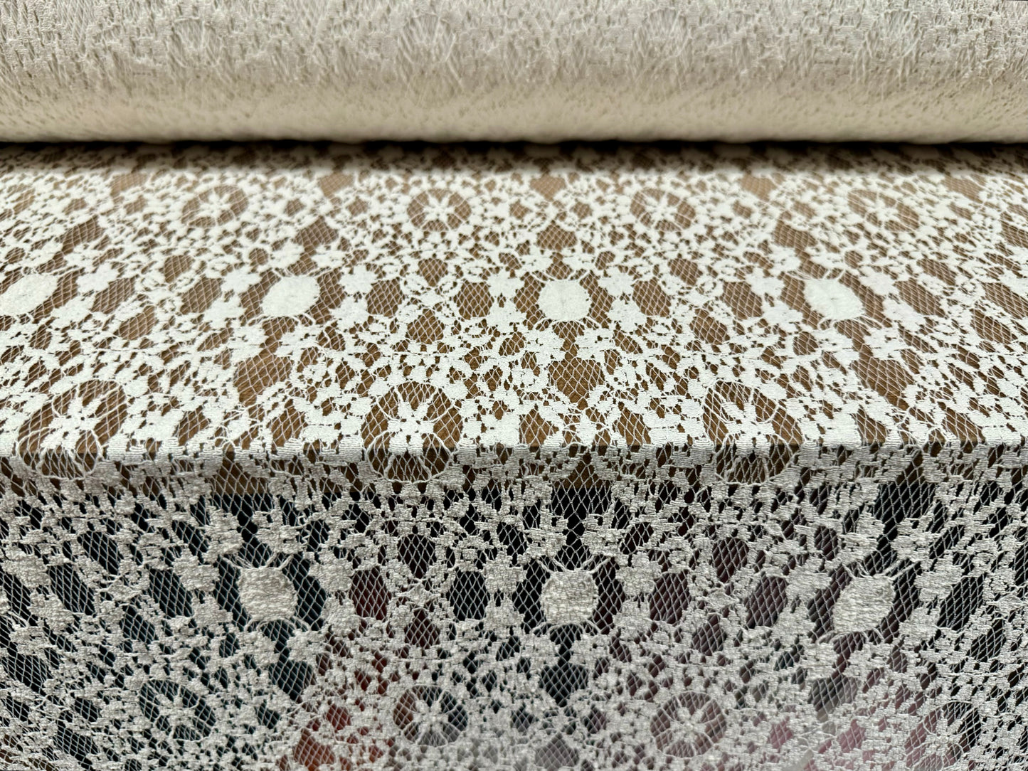 Lightweight cotton lace fabric, per metre - floral design - ivory