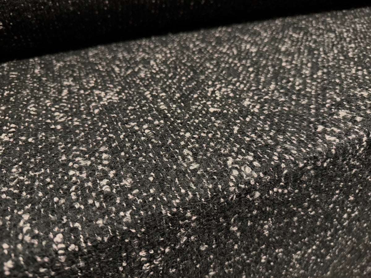 Heavyweight wool bouclé fabric, per metre - melange - black & dove grey