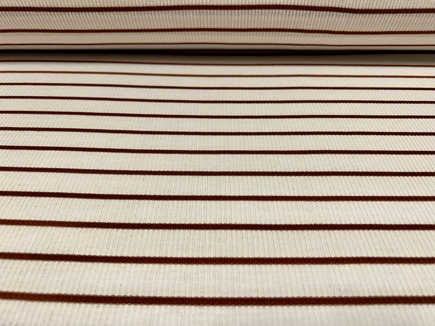 Stretch Spandex rib jersey fabric, per metre - stripe - white & brown