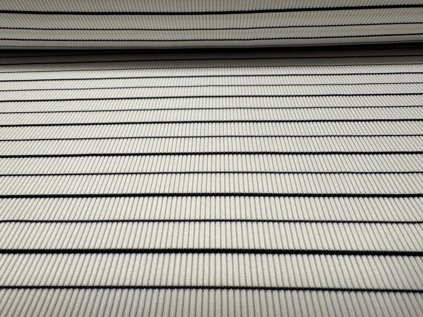 Stretch Spandex rib jersey fabric, per metre - pinstripes - black & white