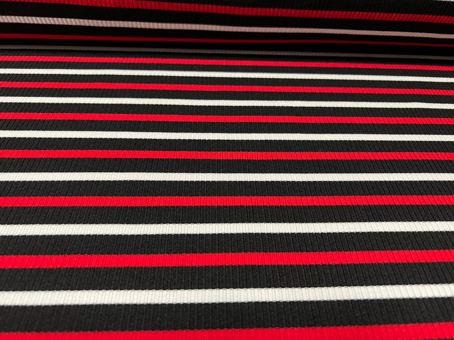 Stretch Spandex rib jersey fabric, per metre - stripe - black, white & red