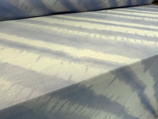 Power mesh net stretch spandex fabric, per metre - diagonal stripe print - Sky blue